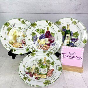 I. Godinger & Co. GCC17 WINE & CHEESE  Green Trim Porcelain 8" Plates Set of 4